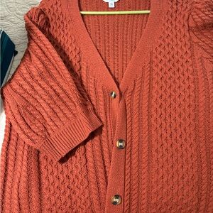 Time and Tru Orange Cable Knit Cardigan Sweater